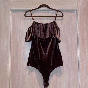 Cotton Candy LA Velvet Off Shoulder Frill Bodysuit